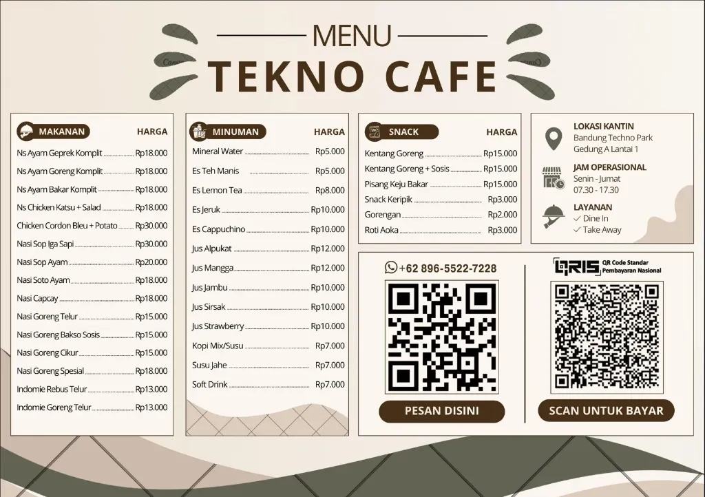 Menu Tekno Cafe Bandung Techno Park
