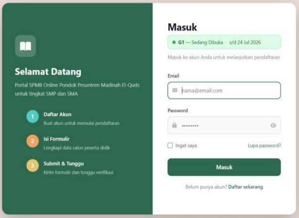 BUKU PANDUAN PENGGUNA WEB SISTEM PENERIMAAN MURID BARU PONDOK PESANTREN MADINAH EL-QUDS YOGYAKARTA