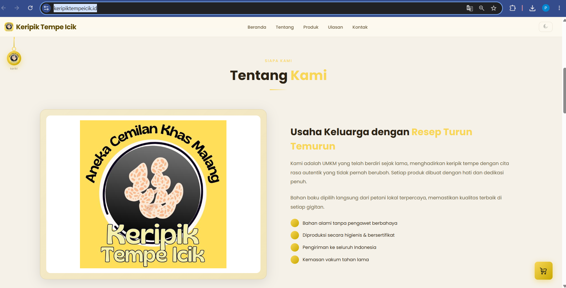 Aplikasi Pemasaran Berbasis Website Umkm "keripik Tempe Icik"