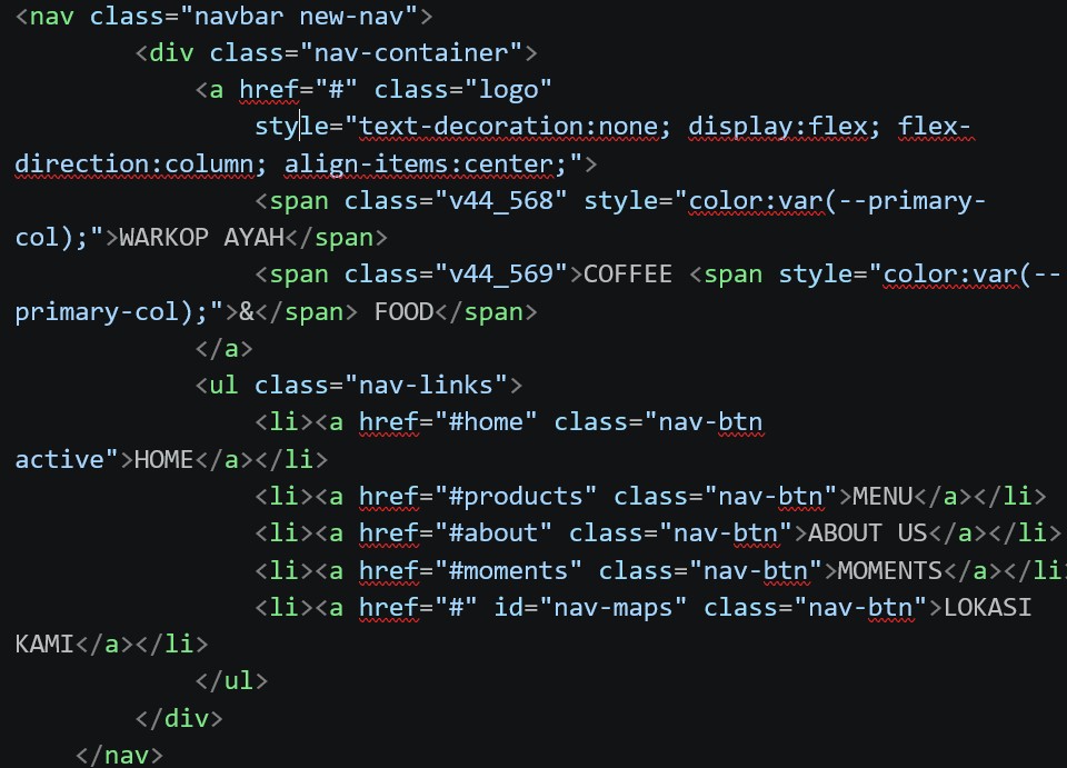 Sistem Frontend Web Profile Warkop Ayah From Scratch Dengan Html, Css Dan Javascript