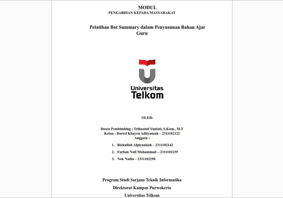 Modul Pelatihan Bot Summary Dalam Penyusunan Bahan Ajar Guru