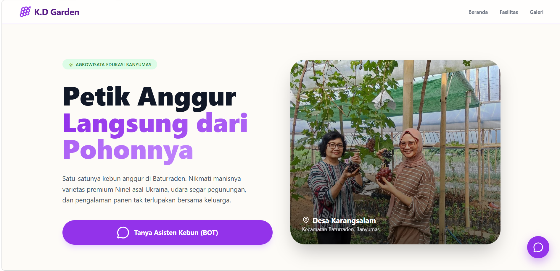 Aplikasi Website Dan Chatbot Cerdas Untuk Otomasi Layanan Informasi Wisata Taman Anggur K.d Garden